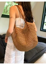 New Large Capacity Straw Tote Bag With Dual Handles For Women Great For Daily Commutes Shopping And Traveling Lightweight And Convenient Design Makes It Perfect For Teenagers College Girls And Outdoor