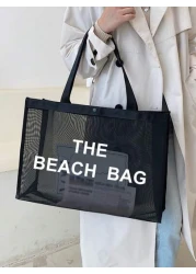 Nylon Material Alphabet Printed Beach Mesh Tote Bag With Beach Bag Use Tt Yourself Or Give Gifts To Others For Friends Mom Teachers Large Capacity Bag For Women School Bag Large Capacity Waterproof Fo