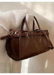 حقيبة يد كبيرة السعة بلون البن، حقيبة أنيقة لمنتصف النهار للنساء مع حزام كتف قابل للإزالة