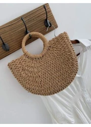 Braided Design Straw Bag Down To Earth Rattan Tote Bag School Bag Large Capacity Portable Classic Casual For Teen Girls Women College Students White Collar Workers Perfect For Work Back To School Midd