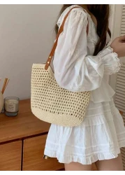 2024 New Arrival Women s Bag Woven Beach Bag Versatile Shoulder Bag For Beach Vacation Or Commuting School Tote Bag School Bookbag Portable Foldable Business Casual Suitable For Teen Girls Women Colle