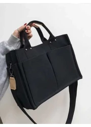 Large Capacity Canvas Tote Bag With Multiple Pockets For Casual Use Simple Canvas Tote Bag Wide Strap Crossbody Bag Multi Pockets Handbag for Travel