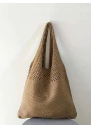 حقيبة كروشيه فارغة، حقيبة تسوق كبيرة السعة، حقيبة كتف منسوجة للنساء