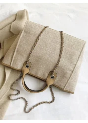 حقيبة كتف عصرية، بتصميم بسيط، بسعة كبيرة، ومزدوجة بسلسلة للنساء, البسيطة والكلاسيكية والجلدية الكبيرة وهي من