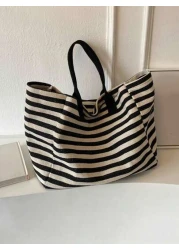 Yogodlns Simple Stripe Design Tote Bag For Girls Women Canvas Shoulder Bag Ladies Shopping Bags High Quality Handbagsschool Tote Bag Portable Foldable Business Casual Suitable For Teen Girls Women Col