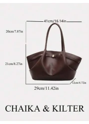 CHAIKA KILTER 1pc Solid Color PU Leather Shoulder Bag Women s Retro Casual Large Capacity Tote Bag With Adjustable Strap Pleated Design Double Handles Magnetic Closure Suitable For Travel Shopping Dat