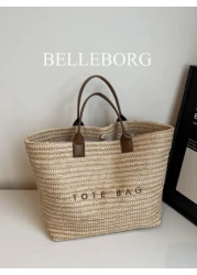 Large Capacity Casual Vacation Straw Tote Bag Minimalist Elegant Women Shoulder Handbag