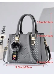 New Shoulder Handbag With Fur Ball Pendant Casual Style Mother s Day Gift For Mom Must Have For Mom Perfect For Office College Work Business Commuting Outdoor Travel Outing Best Mothers Day Gifts Ever