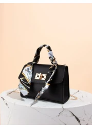 Silk Scarf Accessory Chain Embellished Textured Pu Printed Handbag