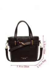 حقيبة دلو بلون أحادي من الجلد البولي يوريثان، حقيبة كاجوال قابلة للتحويل للارتداء على الكتف