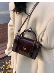 Stylish Vintage Women Handbag New High End Crossbody Bag Unique Design PU Flap Small Square Bag Casual Minimalist Solid Color For Work Commute Large Capacity Shoulder Bag For Daily Use Outing Party