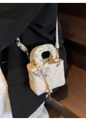 Exquisite Mini High Quality Textured New Popular Sweet Silk Scarf Handbag In Spring And Summer Niche Design Diamond Grid Heart Embroidered Princess Diana Bag Fashionable Crossbody Bag With Bow Pendant
