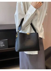 حقيبة نسائية أنيقة عصرية ذات لون أحادي وحزام عريض من جلد البولي يوريثان مع حزام كتف