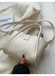 Fashionable Minimalist Casual 1pc Fashionable Solid Color Lychee Pattern Pu Leather Handbag Crossbody Bag With Lock Decoration And Silk Scarf Suitable For Daily Use For Girl Teen Girls