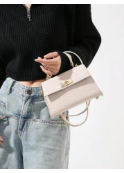 حقيبة كتف صغيرة وحقيبة يد معدنية على شكل تمساح عصرية مع قفل للإغلاق وتدور للقفل