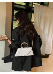 Medium Flap Bag Metal Handle Elegant Niche Design Satchel Bag Top Handle Flap Purse Novelty Women s PU Leather Purse