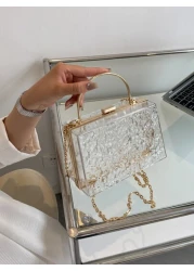 Moire Waterproof Lightweight Casual Mini Textured Transparent Chain Box Bag For Teen Girls Women College Students Perfect For College Commute Outdoors Travel Outings Waterproof Sandproof Transparent B