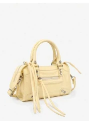 1pc Retro Y2K Motorcycle Punk Grunge Style Women Rivet Decor Multi Pocket Faux Oil Wax Cracked Leather Shoulder Handbag Suitable For Outing Date Party