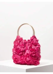 Elegant Rose Flower Evening Clutch Bag Women s Formal Party Handbag Sweet Girl Hand Held Bag Solid Color Bucket Bag Bridal Handbag Pattern Random Exquisite Floral Bag For Women
