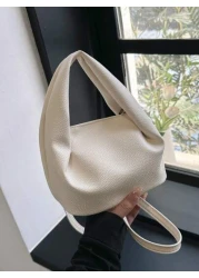 Mini Bucket Bag PU Litchi Embossed White Elegant