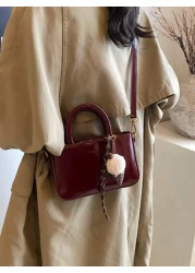 Wine Red Handbag Vintage Style Fashion Versatile Structured Zipper Closure Crossbody Bag PU Leather Suitable For Daily Commute Dating Gift Best Mothers Day Gifts Women