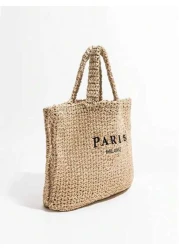 Tropiscape Casual Large Capacity Straw Tote Bag Designer Letters Women Handbags Handmade Woven Summer Beach Bag Big Shopper Purses Holiday Essentials Perfect For Travel Vacation Holiday Beach Perfect