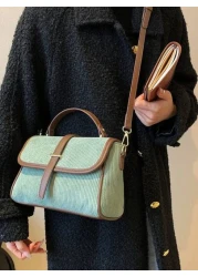 Corduroy Flap Good Quality With PU Leather Handbag Women s Bag Adjustable Crossbody Bag