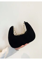 حقيبة مقبض معدنية سلسلة ذات نمط صلب أنيق، حقيبة كلاتش كاجوال متعددة الوظائف بتصميم مطفي رجعي للنساء