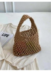 1 Piece Set Of Polyester Thread Hook Mesh Eyelid Bottom Multicolor Solid Color String Knitting Handbag Argyle Lightweight Portable Large Capacity Cute Kawaii Fashionable Quilt Bag Beach Bag For Women