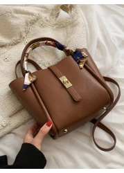 CONTAINEVERY Bow Decor Old Money Elegant Lightweight Skinny Scarf Decor Turn Lock Top Handle Bag For Teen Girls Women College Students Rookies White Collar Ers College Commute Outdoors Travel Outings