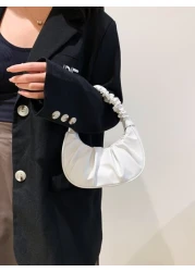 Mini Solid Color Women Pleated Handbag Women Solid Color Cloud Crescent Shoulder Bag