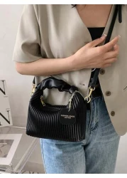 Stylish Minimalist All Match Pleated Woven PU Zipper Handbag Mini Portable Shoulder Bag Perfect For Women Shopping Dating Party Gift