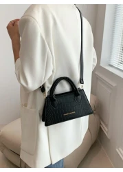 Lightweight Business Casual Small Square Bag Double Handle Crocodile Embossed Letter Pattern For Teen Girls Women College Students Rookies White Collar Workers Perfect For Office College Work Business