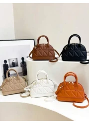 Classic Fashion Solid Color Quilted PU Leather Tote Bag Women s Versatile Dome Top Handle Crossbody Bag Simple Travel Vacation Handbag With Adjustable Shoulder Strap Business Commuting Briefcase Shoul