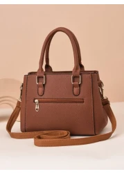 Lightweight Business Casual Litchi Embossed Square Bag Pom Pom Decor PU Mothers Day Gift For Mom For Teen Girls Women College Students Rookies White Collar Workers Perfect For Office College Work Busi