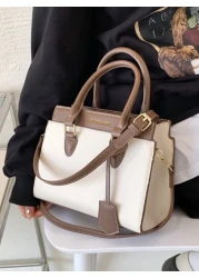 BELLEBORG Old Moeny Lightweight Business Casual Letter Detail Two Tone Square Bag For Teen Girls Women College Students Rookies White Collar Workers Perfect For Office College Work Business Commute Ou