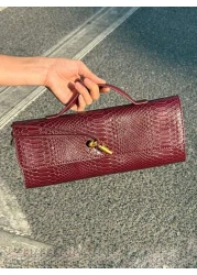 Burgundy Bag Cherry Red Envelope Wine Red Envelope Upscale New Handbag European And American Fashion Crocodile Flip Hand Organ Bag Dinner Bag Shoulder Bag Messenger Bag