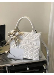 مجموعة حقيبة يد مربعة مبطنة أنيقة مزينة بنقش الحرف والوشاح الضيق، حقيبة كتف سعة كبيرة مصنوعة من البولي يوريثا