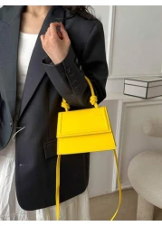 1pc Solid Color Advanced PU Leather Textured French Niche Design Commuter Square Bag Women 2023 New Versatile Crossbody Bag Fashionable Butter Yellow Bag For Women