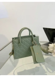 Lightweight Business Casual Argyle Quilted Double Handle Square Bag With Coin Purse For Teen Girls Women College Students Rookies White Collar Workers Perfect For Office College Work Business Commute