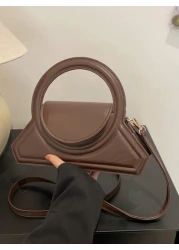 حقيبة يد دائرية عصرية بلون صلب ، حقيبة كتف على شكل حقيبة تصميم بسيط، حقيبة تسوق للسيدات