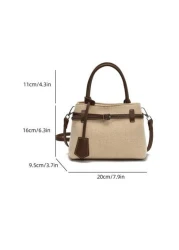 High Quality Casual Color Block Retro Canvas Leather Buckle Tote Handbag Versatile For Commuting Women