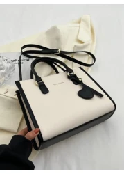 Lightweight Business Casual Letter Graphic Contrast Binding Square Bag For Teen Girls Women College Students Rookies White collar Workers Perfect for Office College Work Business Commute Outdoors Trav