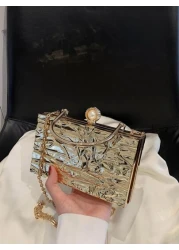 حقيبة يد صغيرة مربعة خفيفة الوزن، كاجوال للعمل، للنساء ذات ملمس أنيق مع تصدعات ذهبية، محفظة صغيرة محمولة مناس