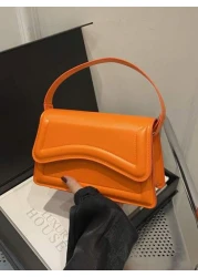New Orange Ladies Solid Color PU Small Square Bag Simple And Stylish Handbag For Going Out And Versatile