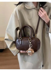 Vintage Retro Bag 1pc Coffee Brown Shoulder Bag With Doll Accessory Large Capacity Soft Leather Boston Tote Bag For Women Four Season Commuter Handbag Fall Winter New Arrivals Japanese Bag