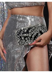 1pc Elegant And Romantic Black Solid Color Faux Pearl Beaded Evening Bag With Rhinestone Studded Heavy Duty Clutch BoxTready Bride Bag Perfect For Party Wedding Prom Dinner Banquet Matching With Weddi