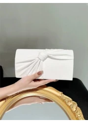 Women s Elegant Bow Knot Flap Clutch Evening Bag Formal Party Handbag Genuine Leather Wedding Purse Romantic White Bridal Bag Envelope Chain Shoulder Bag Ballroom Dance Crossbody Bag Valentines Perfec