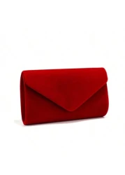 Red Color Women Evening Bags Cover Envelope Design Pary Wedding Girl Handbags With Chan Shoulder Clutch Velvet Fashion Purse