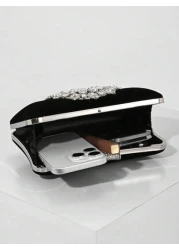 Women s Fashion Black Velvet Evening Bag Romantic Wedding Clutch Purse Luxury Crystal Decor Formal Party Dress Handbag Bridal Crossbody Bag